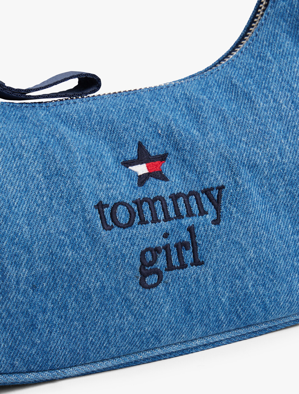 Tommy Girl 標誌吊飾牛仔肩背包, Mid Blue Denim Wash, hi-res
