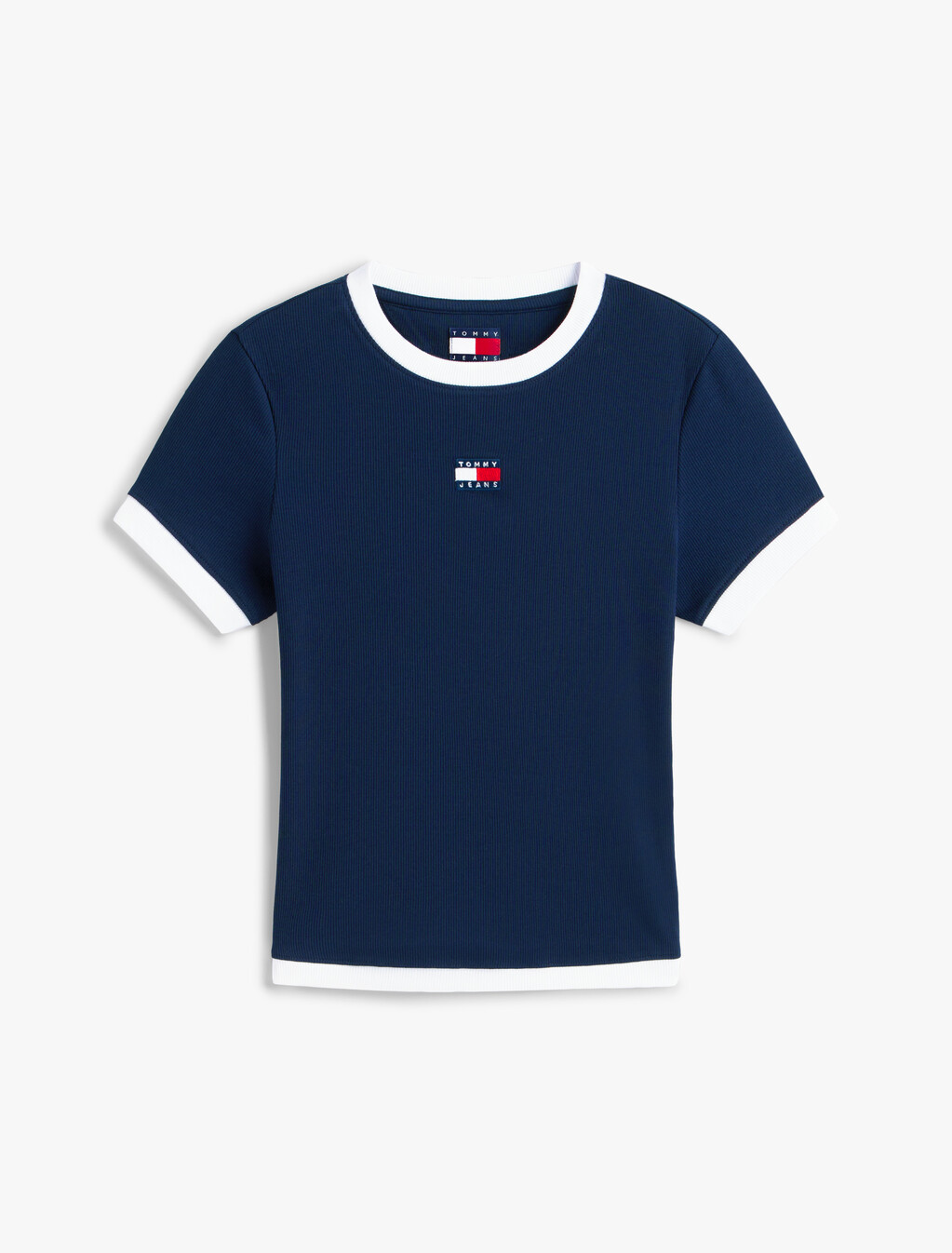 Tommy Badge Ribbed Slim T-Shirt, Dark Night Navy, hi-res