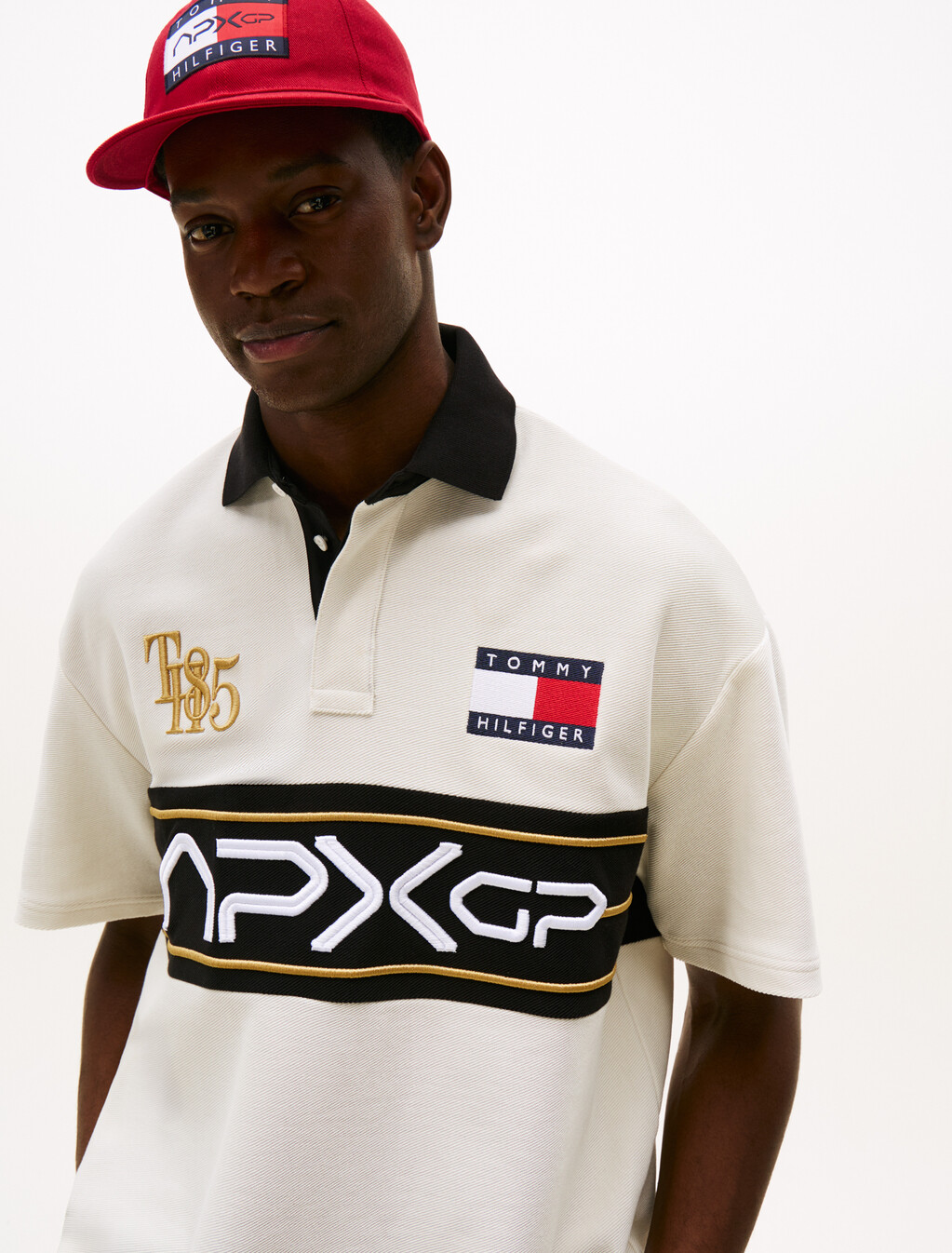 APXGP 系列寬版標誌 Polo 衫, Ivory/Black, hi-res