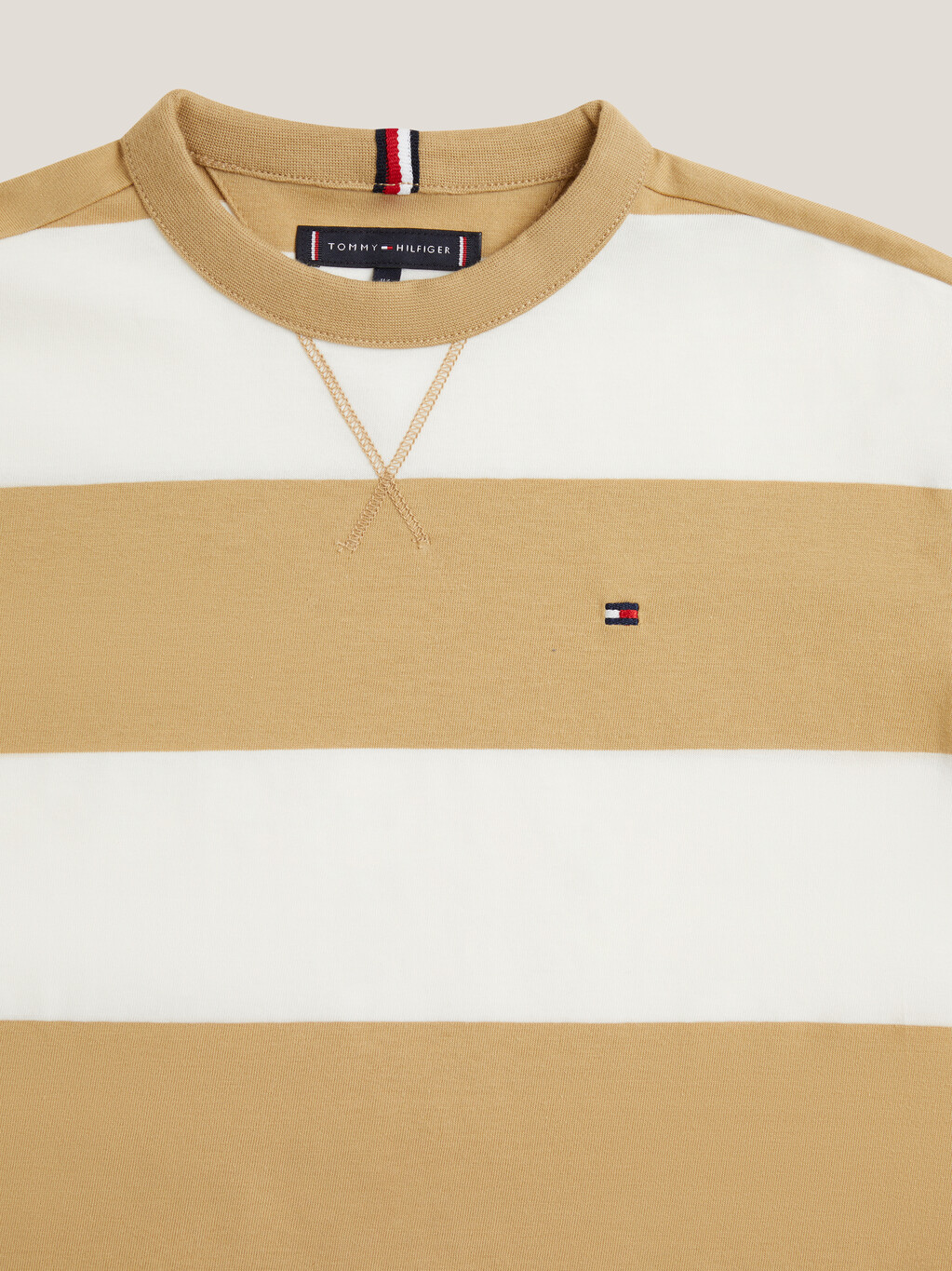 Mixed Stripe Crew Neck T-Shirt, Classic Khaki / White, hi-res