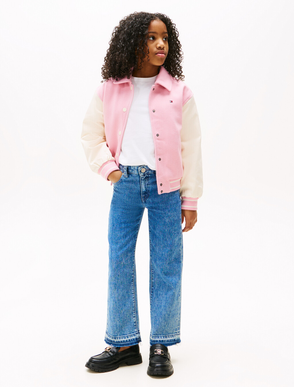 Back Logo Varsity Bomber Jacket, Pink Sugar, hi-res