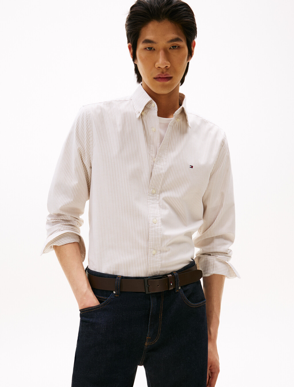 Asia Fit Stripe Oxford Shirt, Sandalwood /Stripe, hi-res