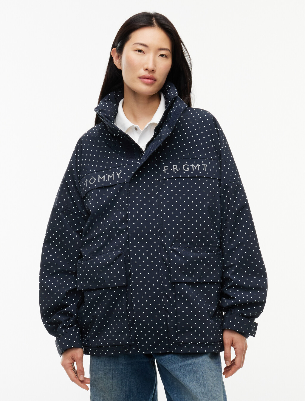 波卡圓點風衣, Navy Blue Polka Dot, hi-res