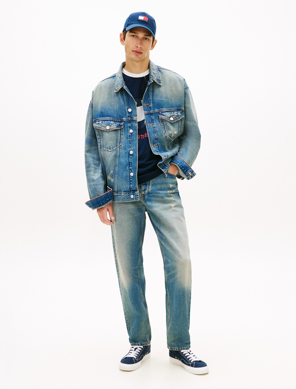 Sonny Distressed Regular Tapered Leg Jeans, Denim Medium, hi-res