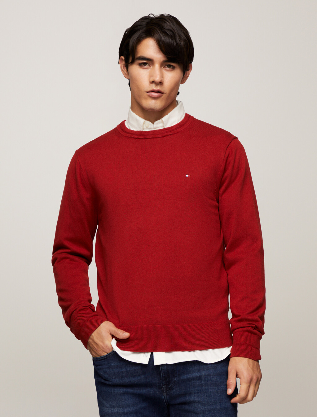 Cotton Silk Crewneck Sweater, Dark Magma, hi-res