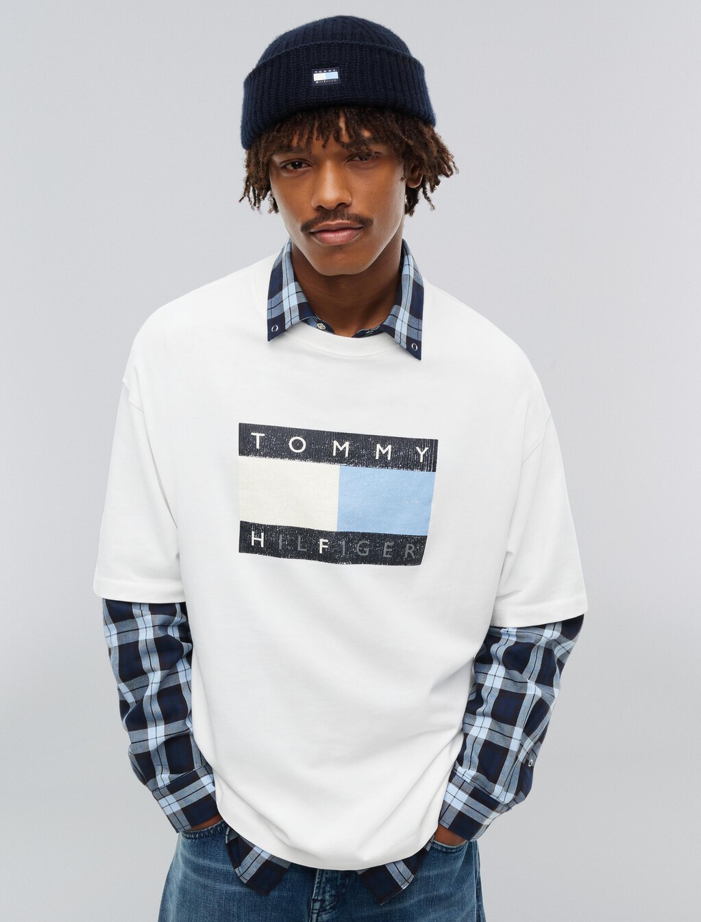 Tonal Flag Pure Wool Beanie, Navy Blue, hi-res