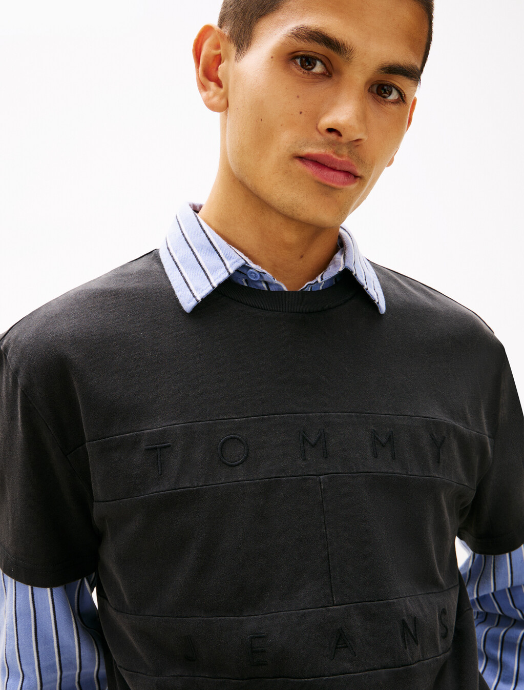 同色調標誌鑲布 T 恤, Black, hi-res