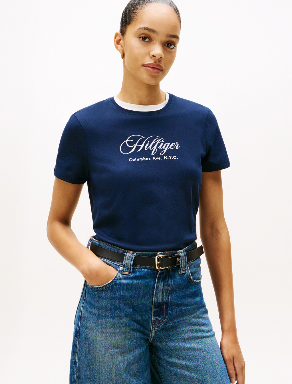 Logo Embroidery Crew Neck T-Shirt, Dark Night Navy, hi-res