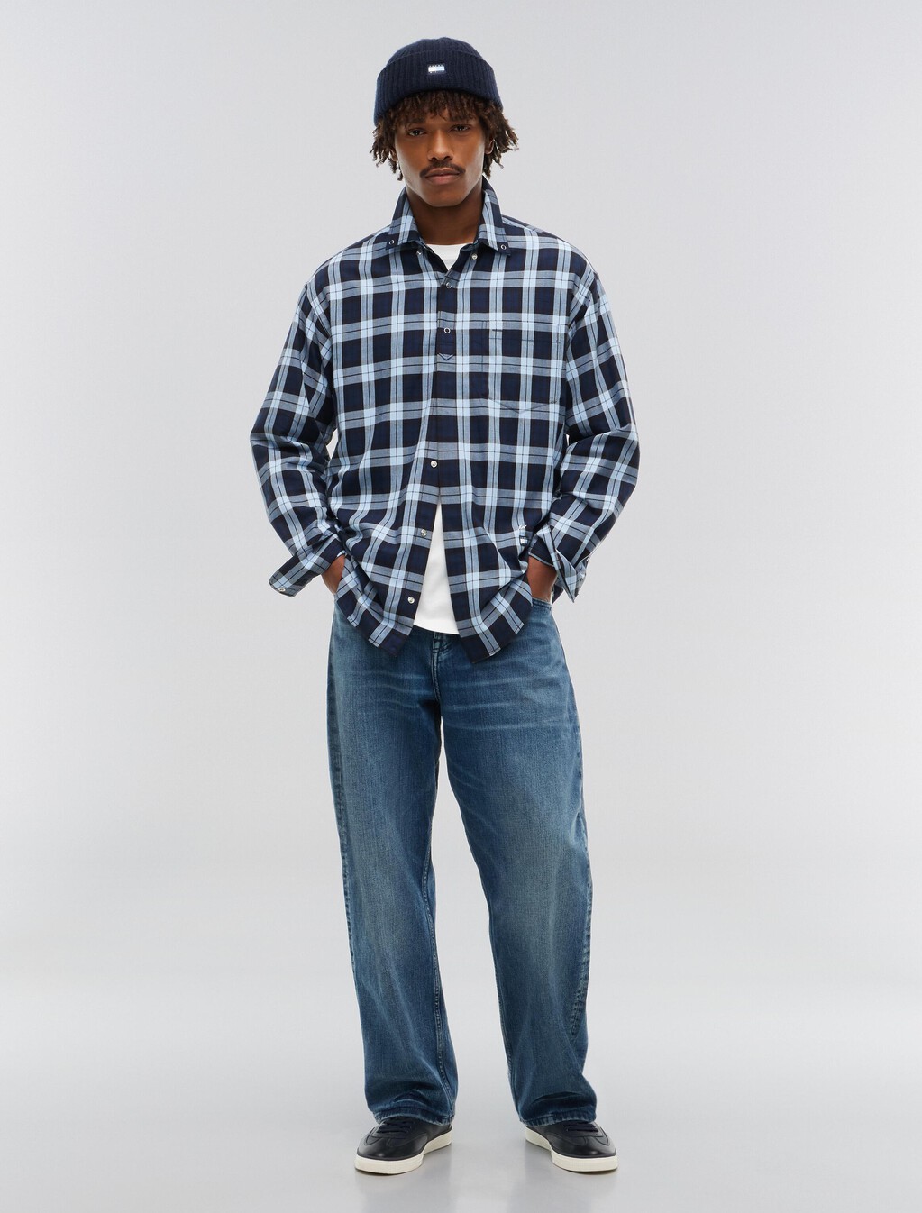 標準版型格紋襯衫, Navy Blue Check, hi-res