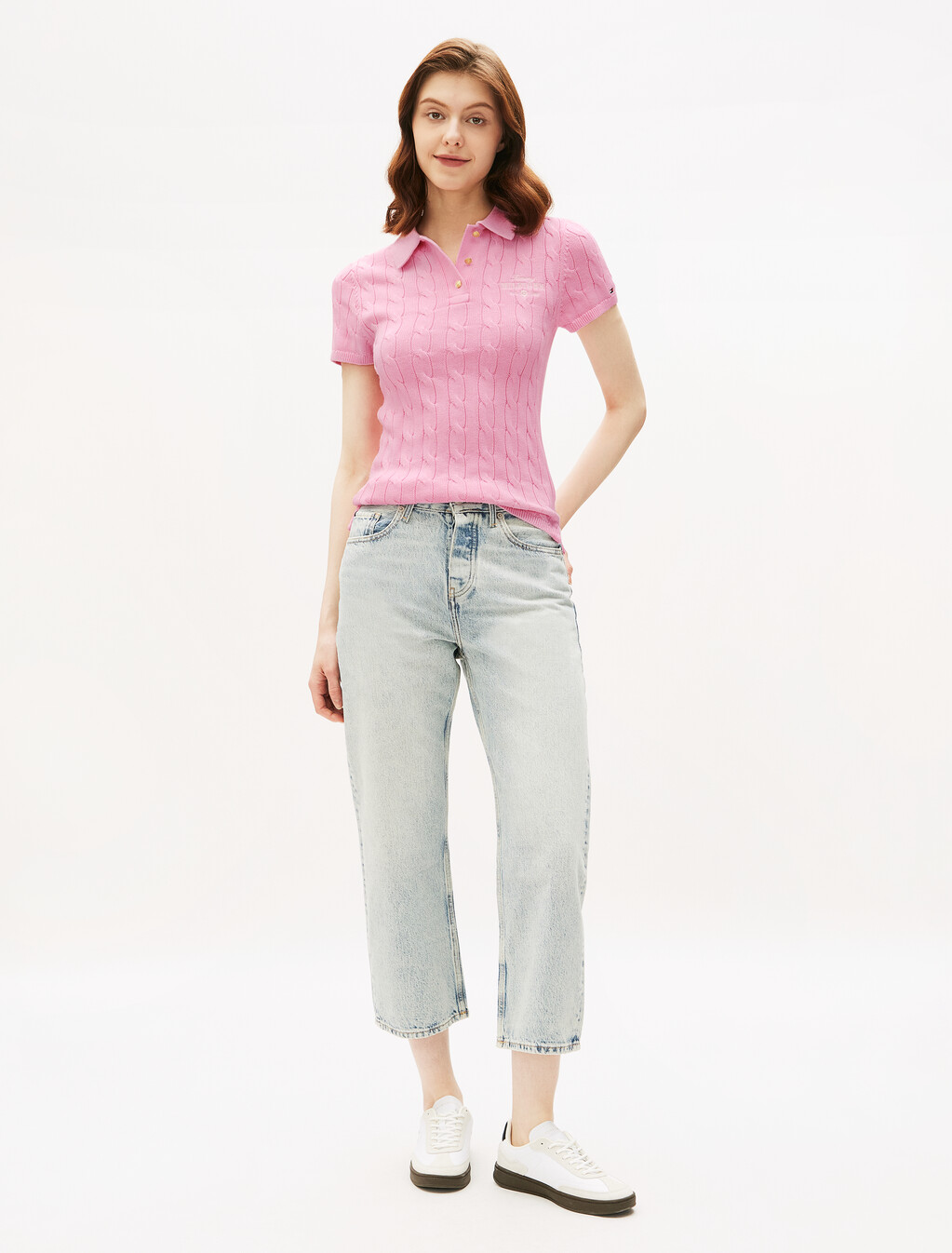 亞洲版型絞花修身 Polo 衫, Classic Pink, hi-res