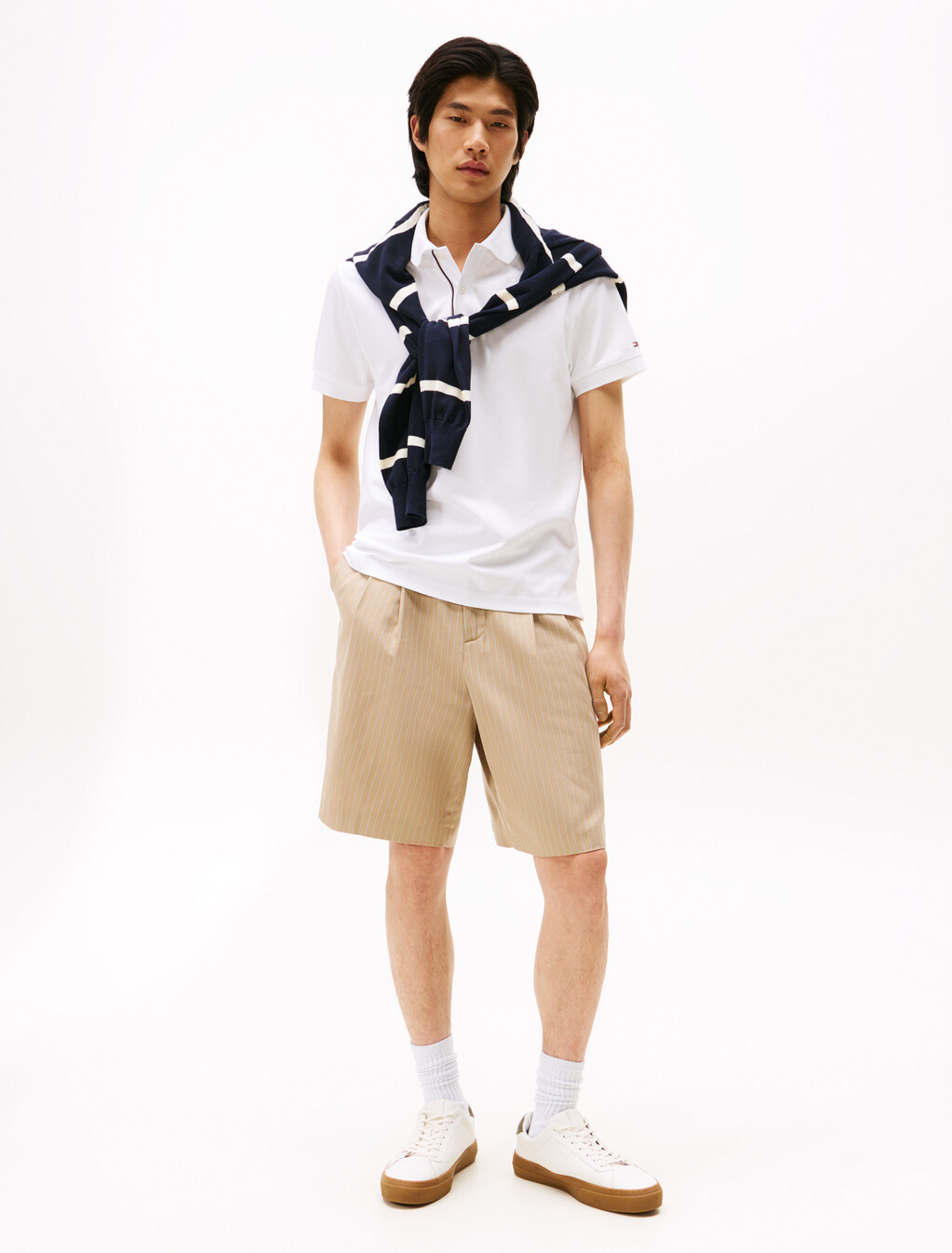 經典條紋提花 Polo 衫, White, hi-res