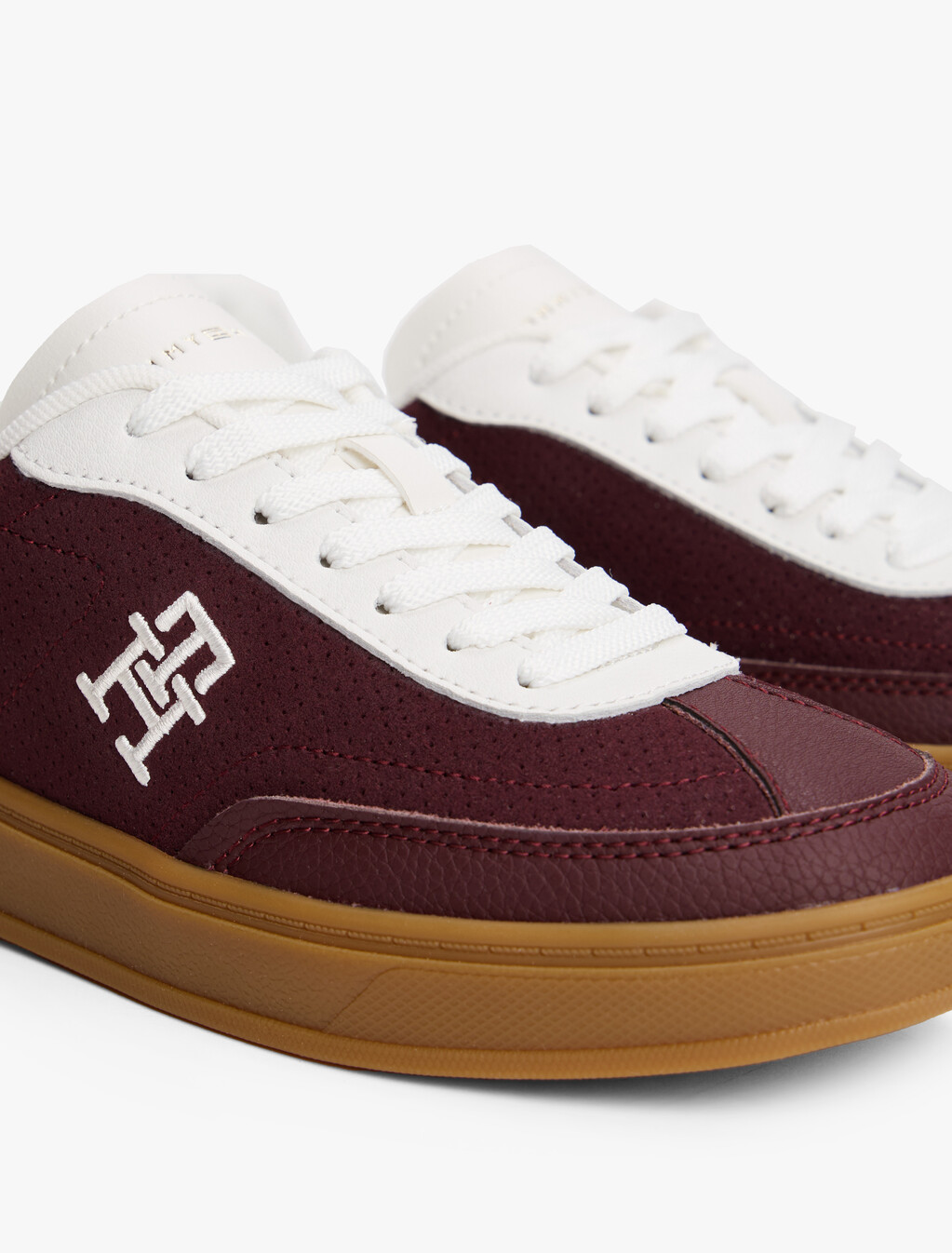 TH Monogram Colour-Blocked Trainers, Burgundy Velvet/Ecru, hi-res