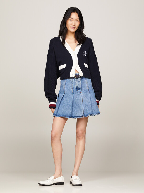 Pleated Denim Mini Skirt