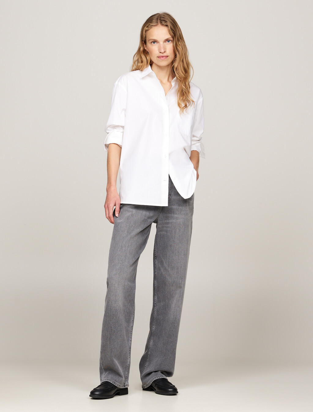 高腰寬鬆直筒褪色牛仔褲, Ger, hi-res