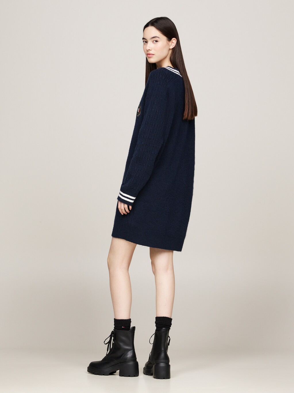 Hilfiger Prep V-Neck Jumper Dress, Dark Night Navy, hi-res