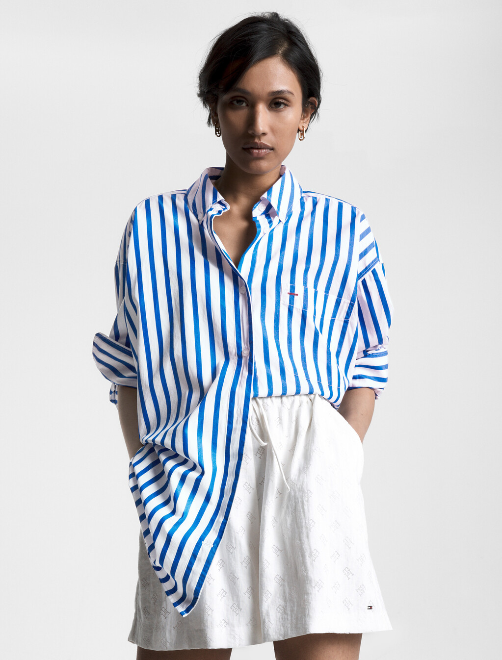 Tommy Icons Stripe Oversized Shirt, Banker Stp Ultra Blue, hi-res
