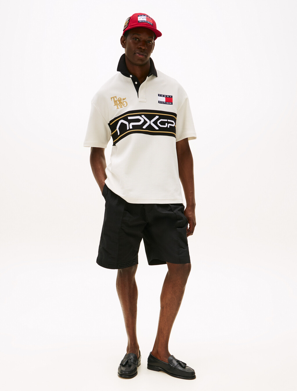 APXGP 系列寬版標誌 Polo 衫, Ivory/Black, hi-res