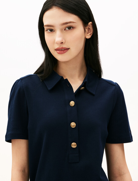 金色鈕扣 Polo 洋裝