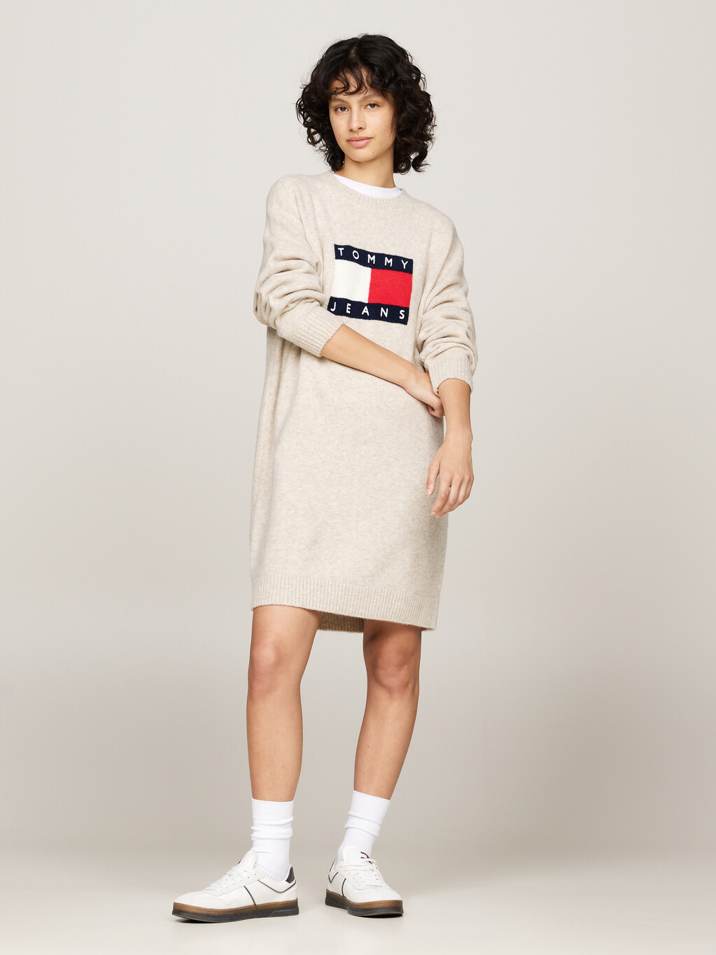 Relaxed Mélange Jumper Dress With Wool, Ancient White Melange, hi-res