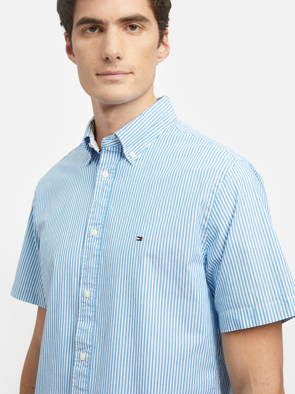 Tommy Hilfiger Flex Poplin Stripe Shirt, Shocking Blue/Th Optic White, hi-res