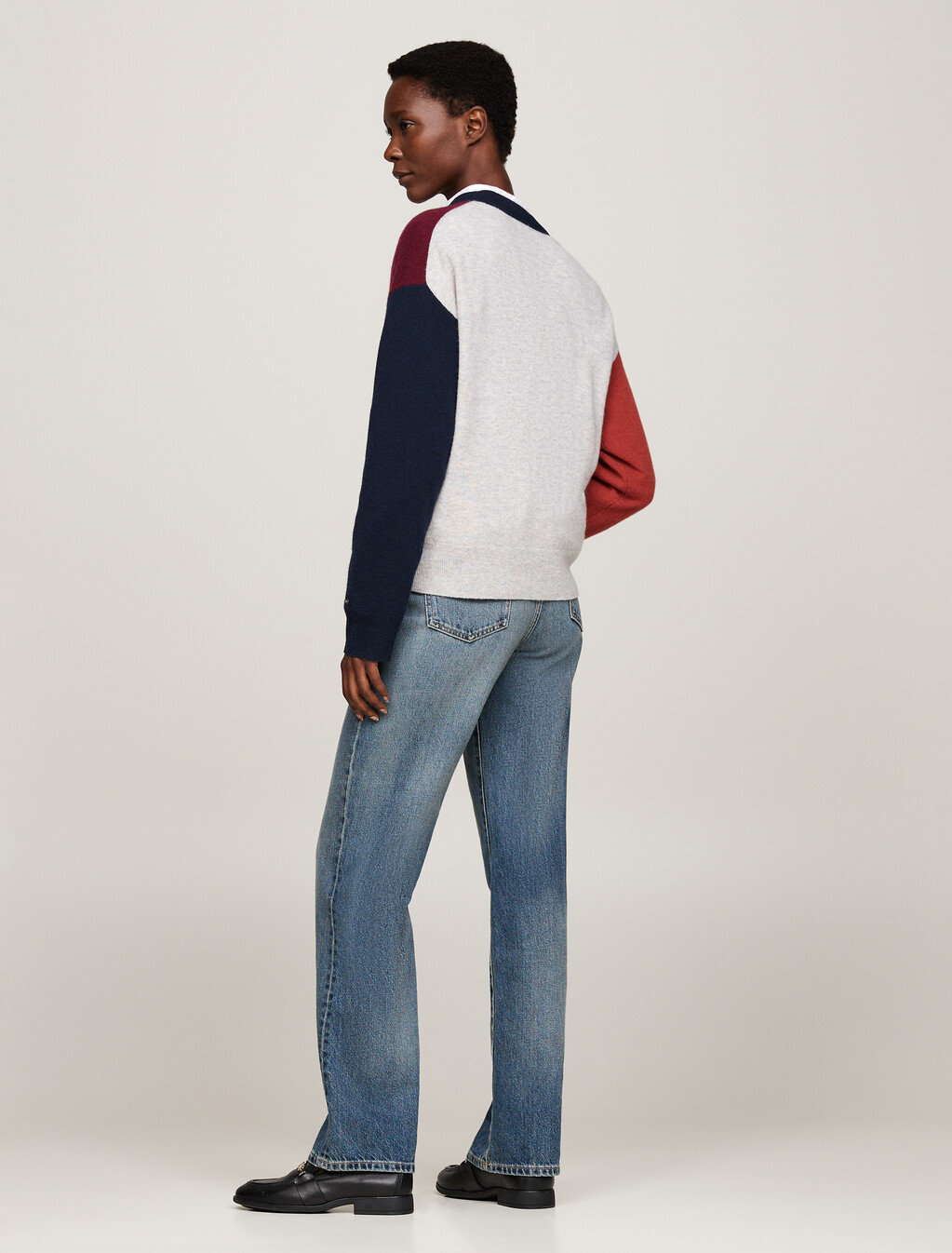 Colour-Blocked Cardigan With Cashmere, Deep Rouge, hi-res