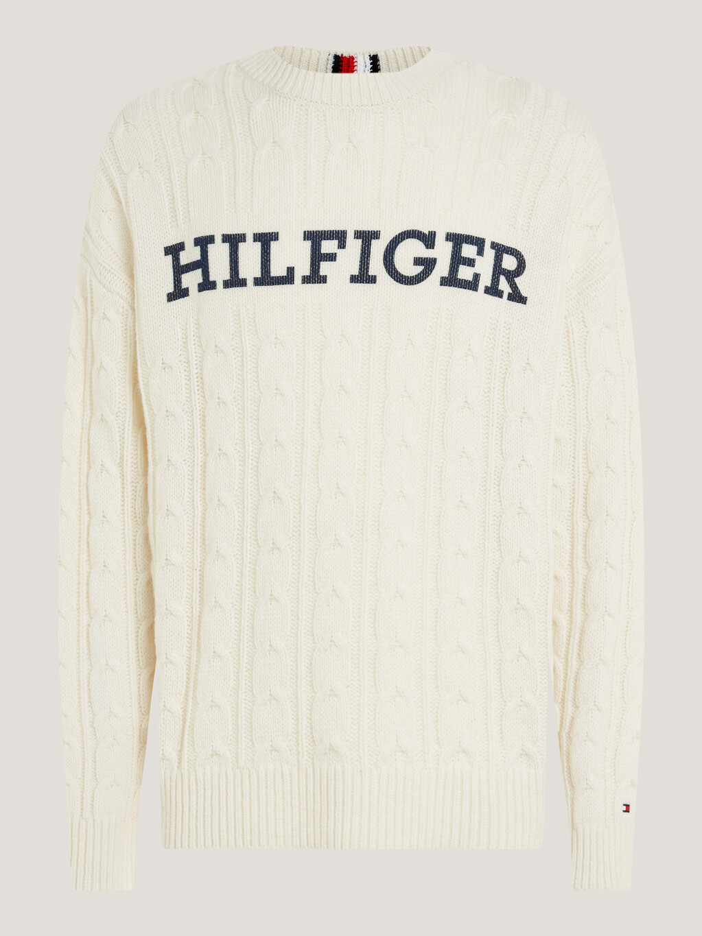 Hilfiger Monotype Cable Knit Oversized Jumper, Ancient White/ Desert Sky, hi-res