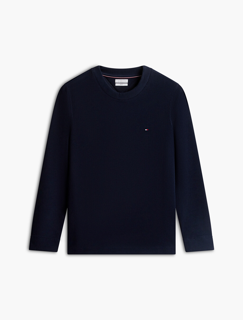 華夫格針織長袖 T 恤, Navy Blue, hi-res