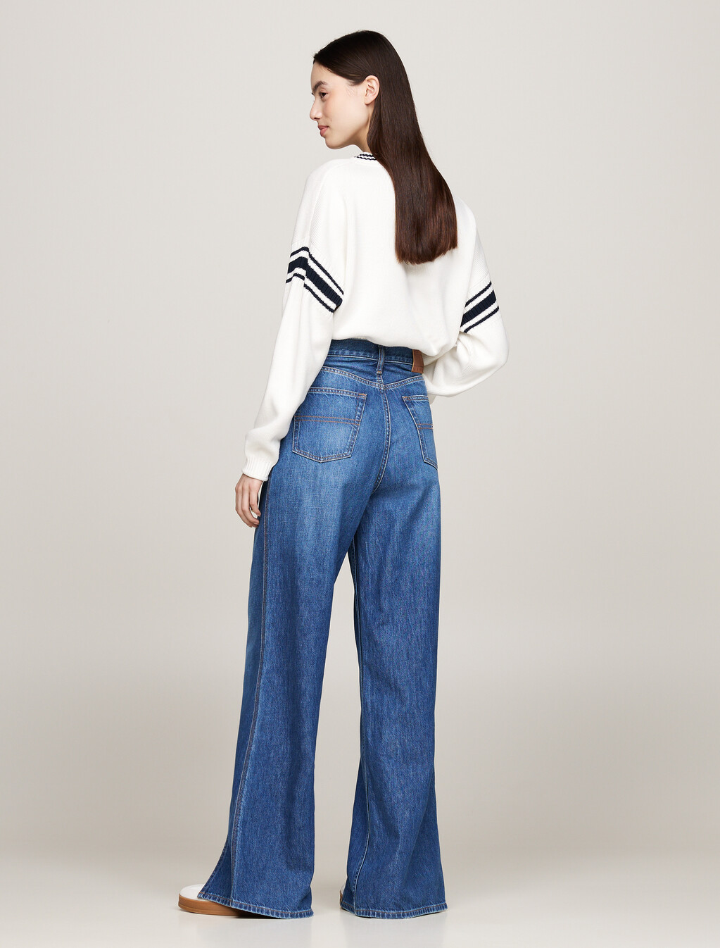 Claire 開衩寬筒牛仔褲, Denim Medium, hi-res
