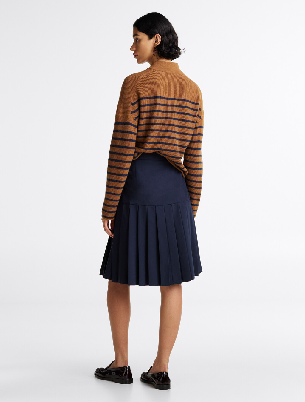 Wool Blend Pleated Midi Skirt, Dark Night Navy, hi-res