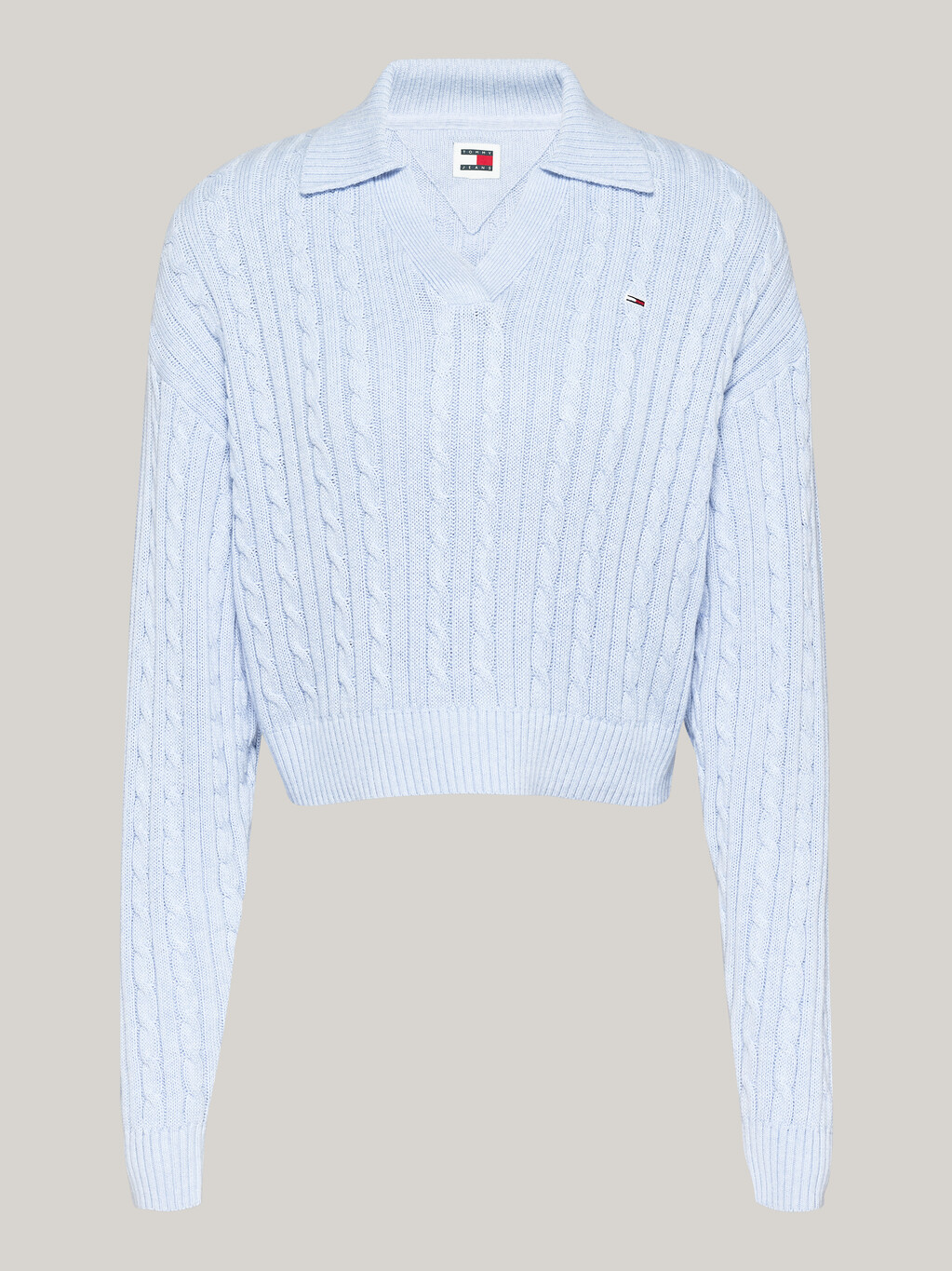 Rugby Collar Cable Knit Boxy Jumper, Vessel Blue Melange, hi-res