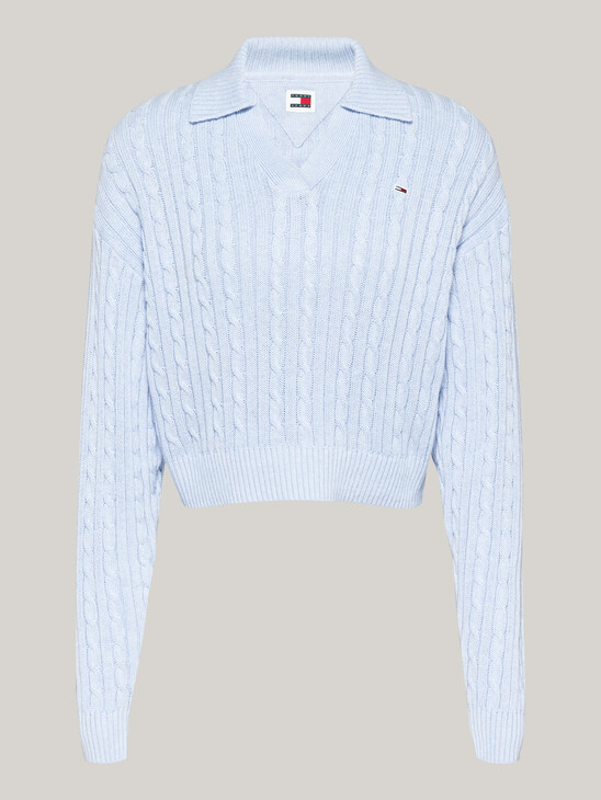 Rugby Collar Cable Knit Boxy Jumper