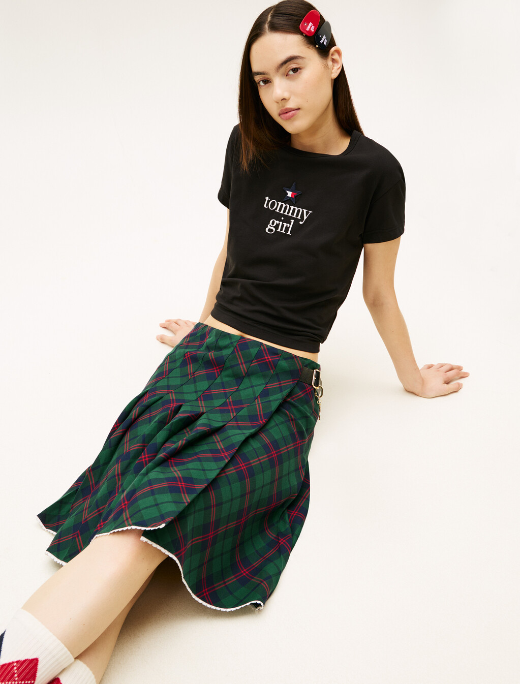 Tommy Girl Tartan Pleated Midi Skirt, Ornamental Green, hi-res