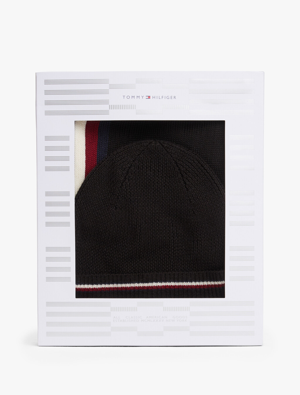 Rubberised Logo Beanie And Scarf Gift Set, Black, hi-res