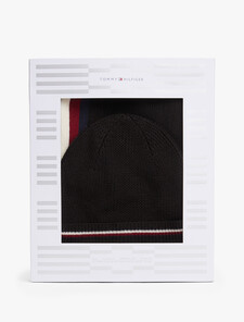 Rubberised Logo Beanie And Scarf Gift Set, Black, hi-res