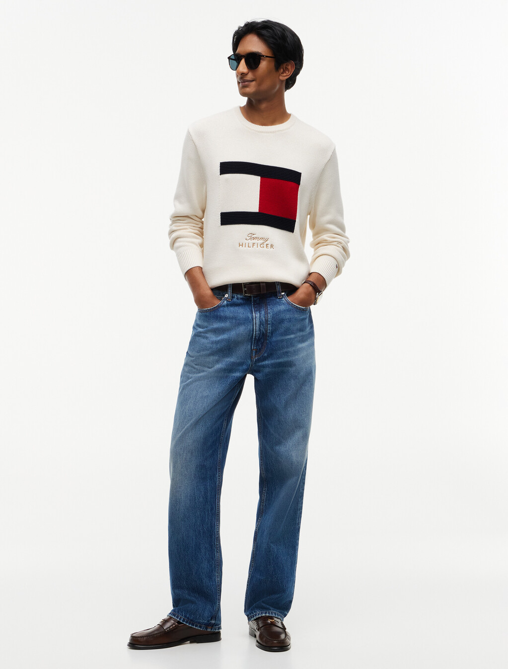 Intarsia Flag Crew Neck Jumper, Ivory Petal, hi-res