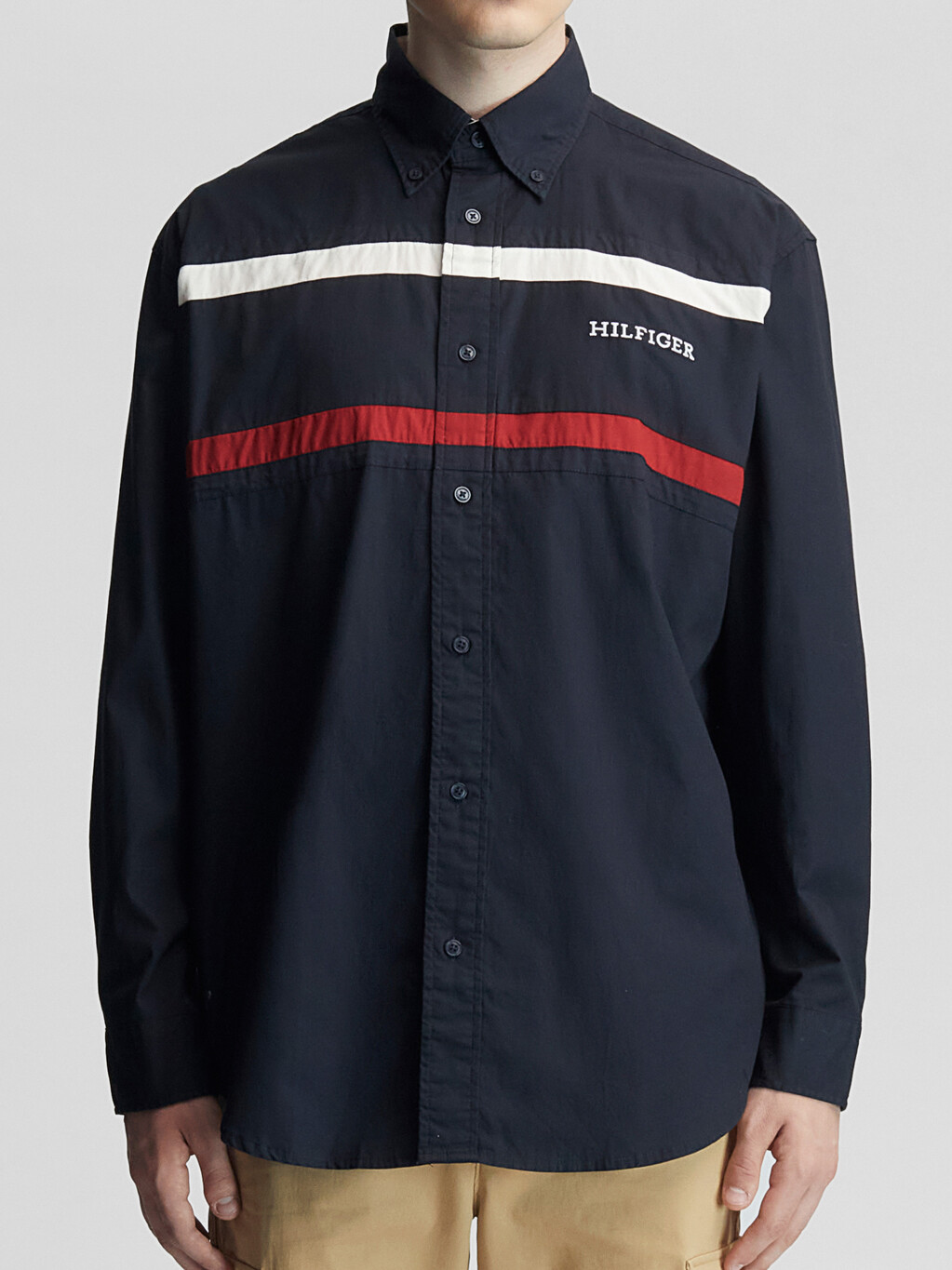 經典條紋長袖襯衫, Navy / Multi, hi-res
