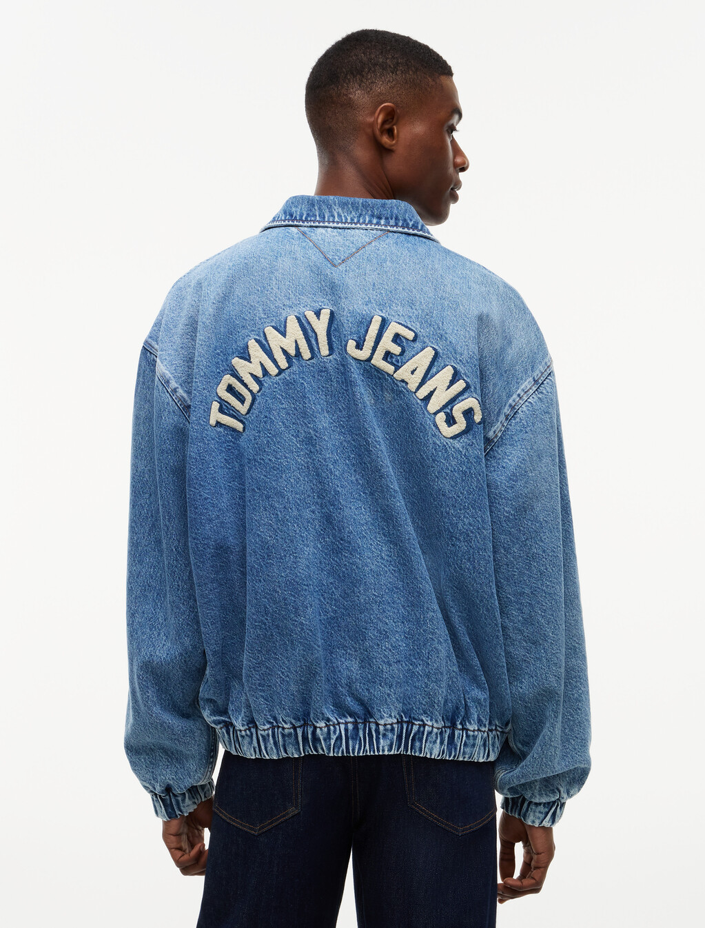褪色牛仔寬鬆哈靈頓外套, Denim Medium, hi-res
