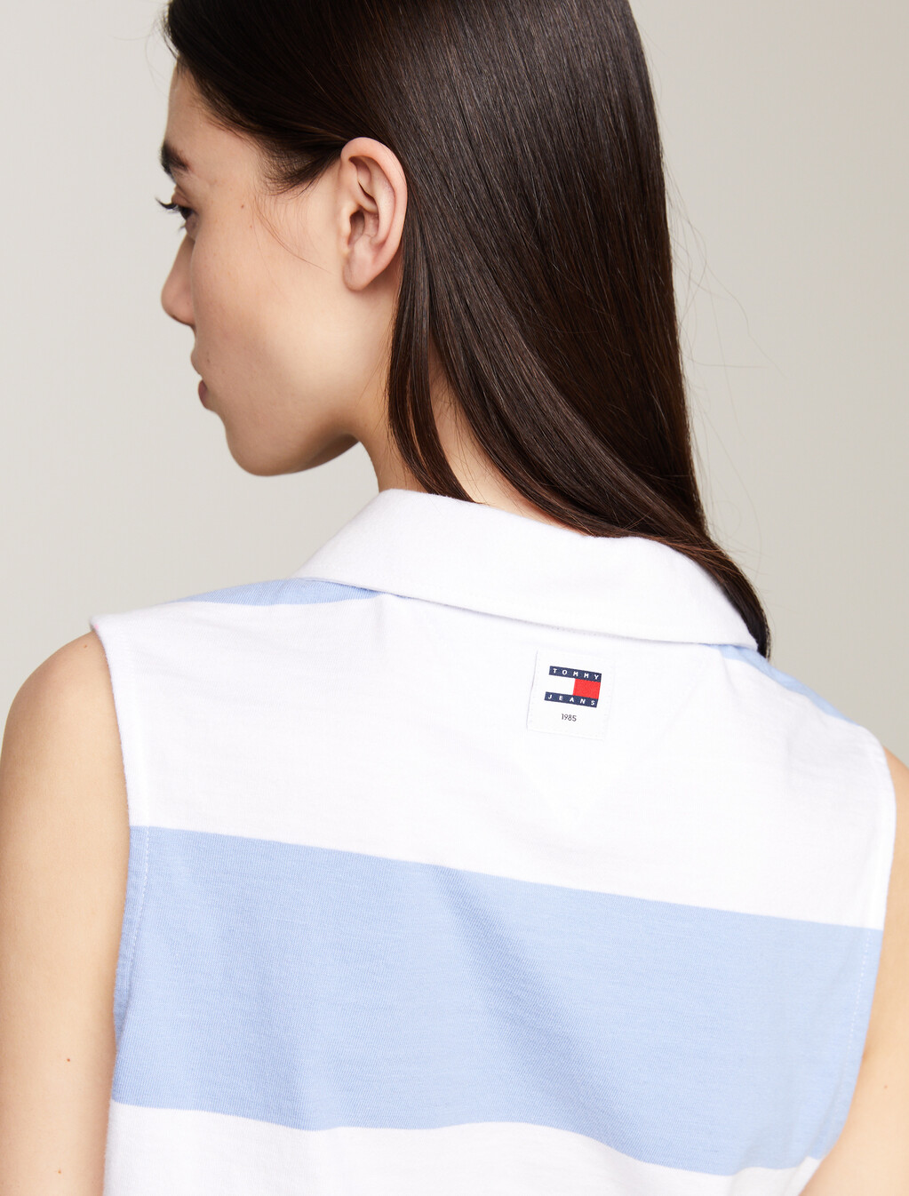 Stripe Sleeveless Cropped Letterman Polo, Moderate Blue / Stripe, hi-res