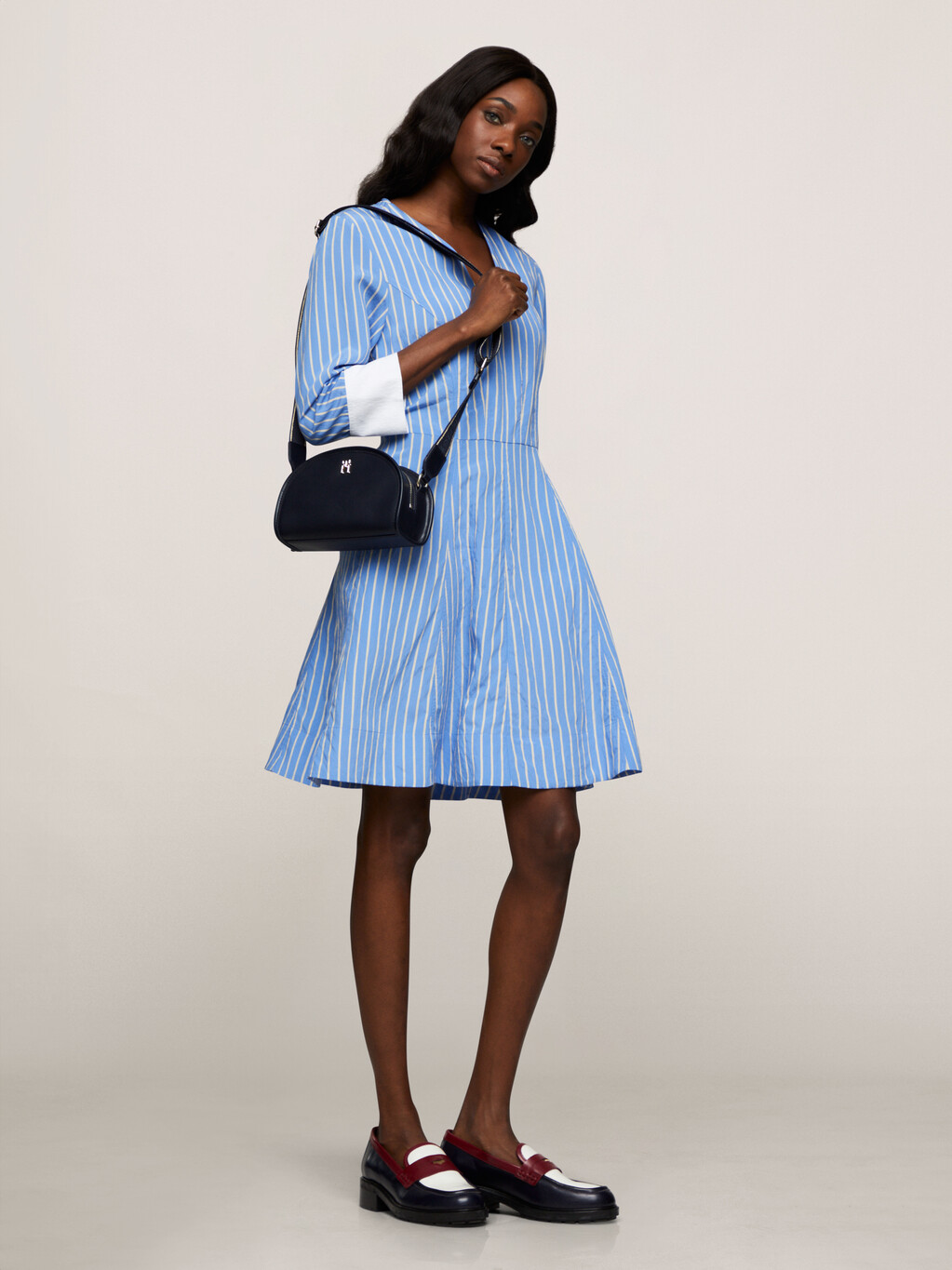 Stripe Fit and Flare Dress, Stripe/ Vessel Blue, hi-res