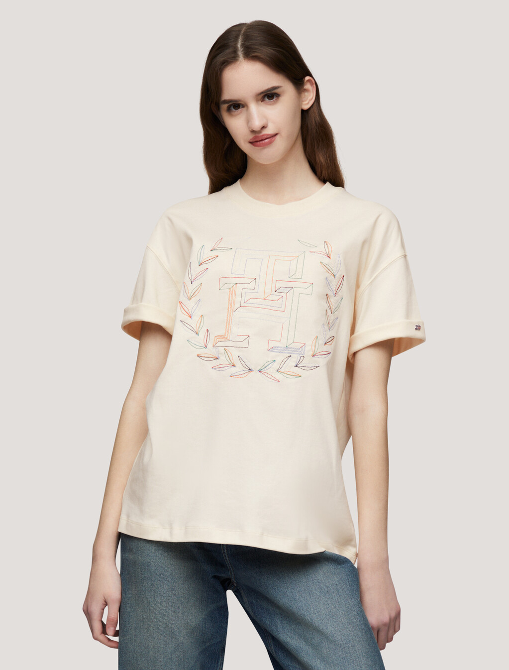 Crest Monogram Embroidery T-Shirt, Calico, hi-res