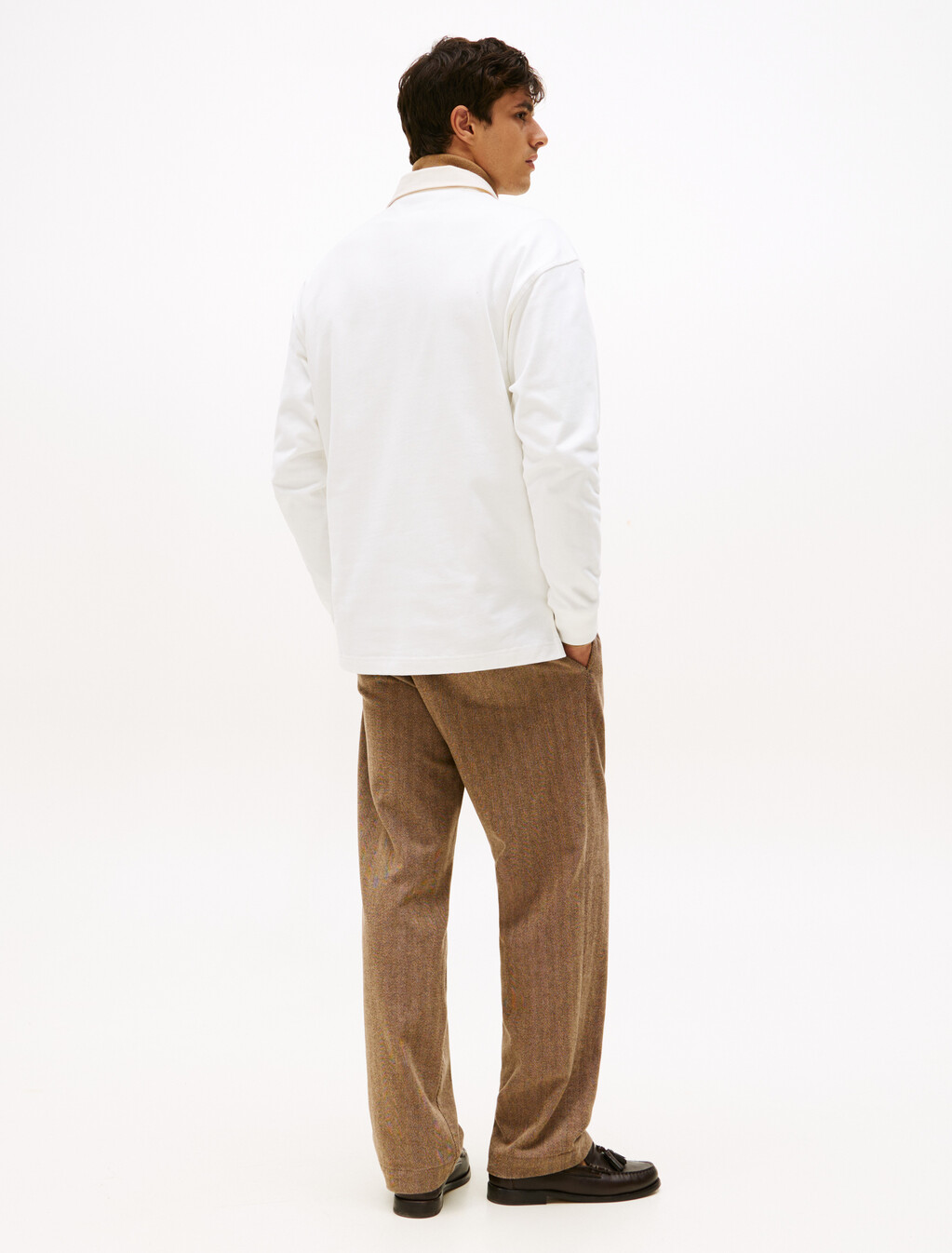 Varsity Contrast Collar Relaxed Rugby Shirt, Ecru, hi-res