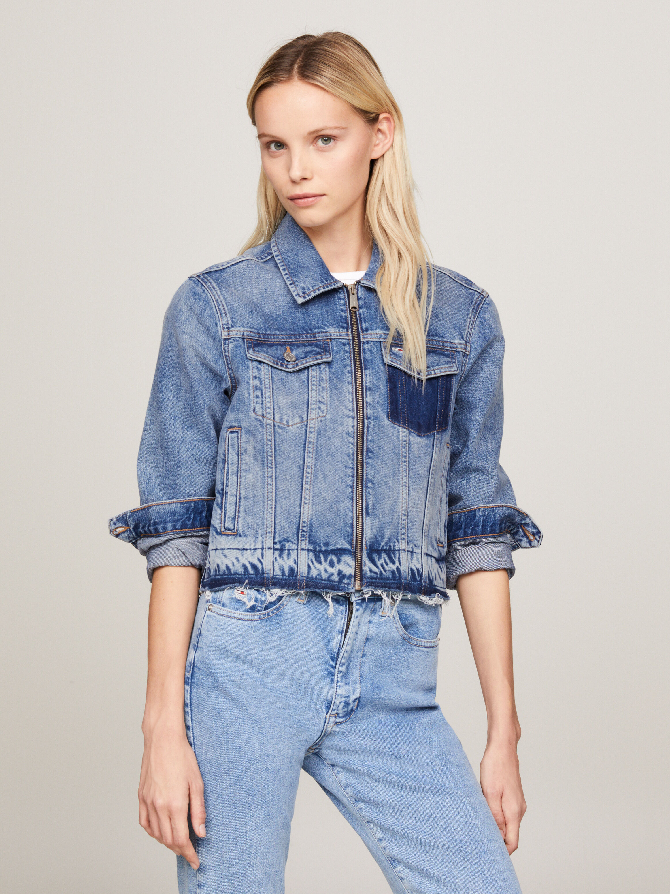 Tommy hilfiger cropped denim cheap jacket