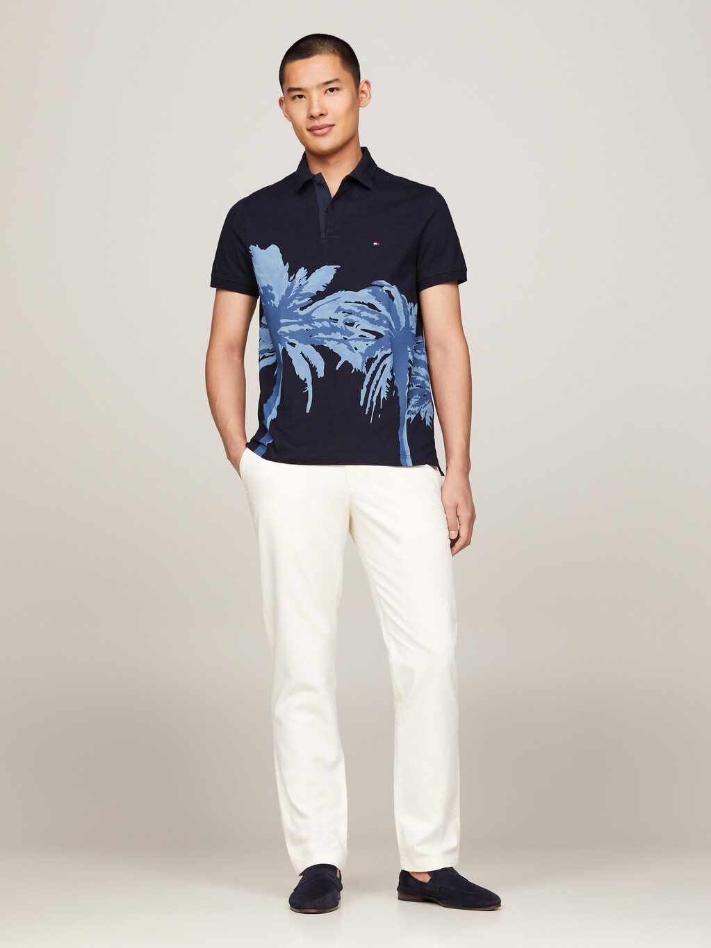 棕櫚印花常規版型 Polo 衫, Desert Sky, hi-res
