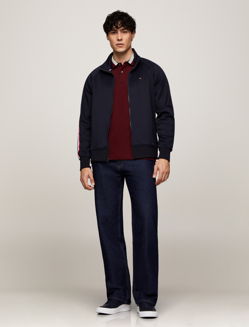 Stripe Collar Polo, Deep Rouge, hi-res