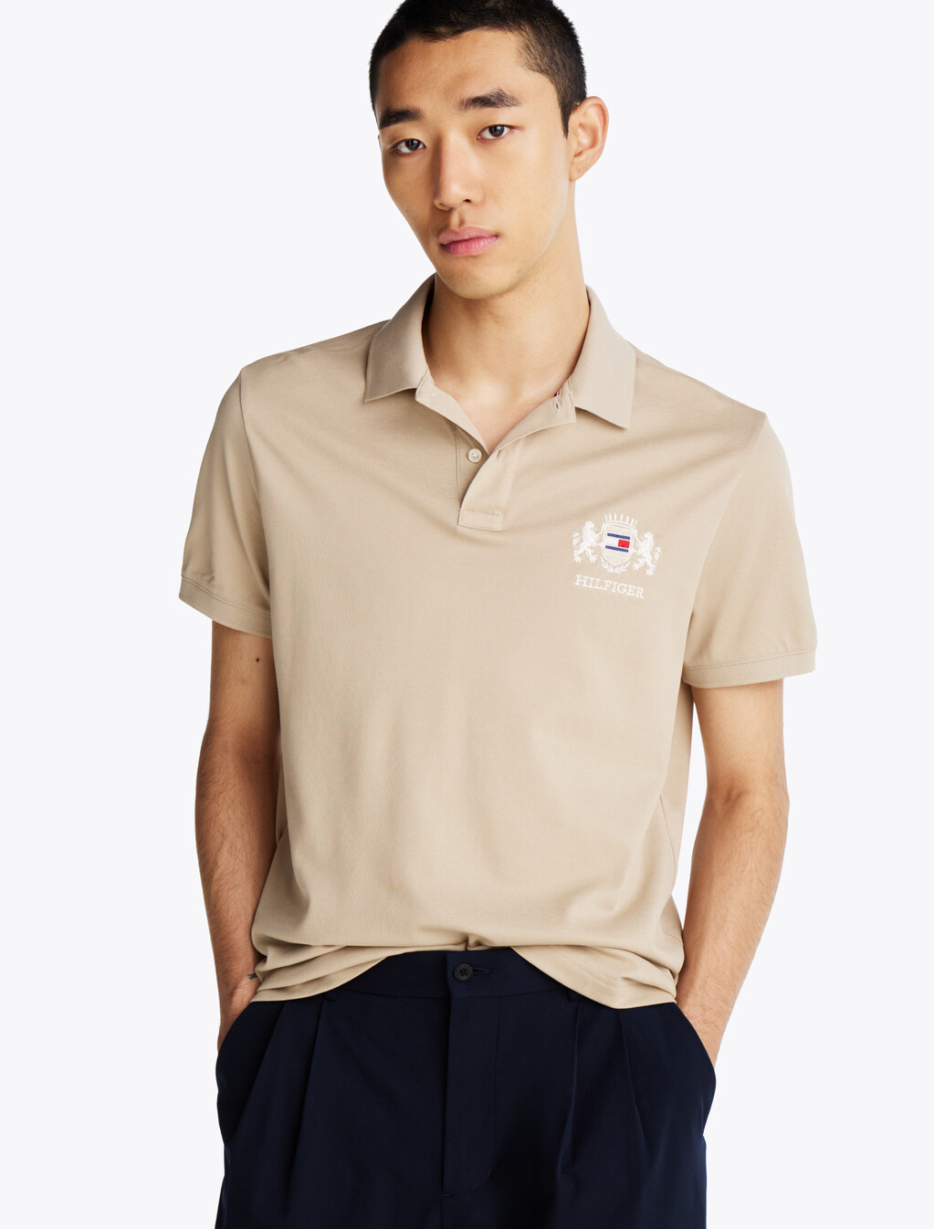 標準版型標誌刺繡 Polo 襯衫, Sandalwood, hi-res