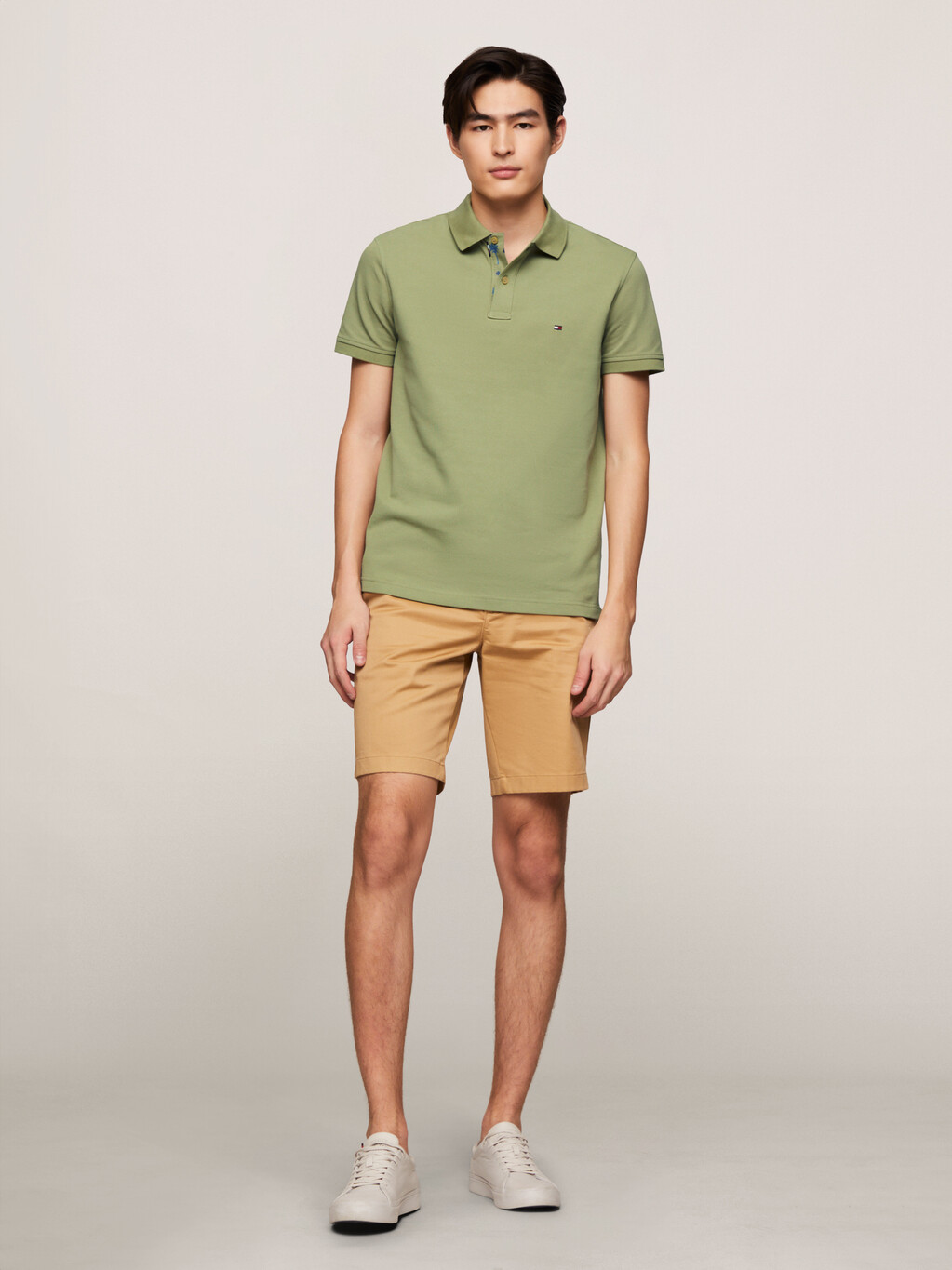 Under Collar Palm Print Regular Polo, Faded Olive, hi-res