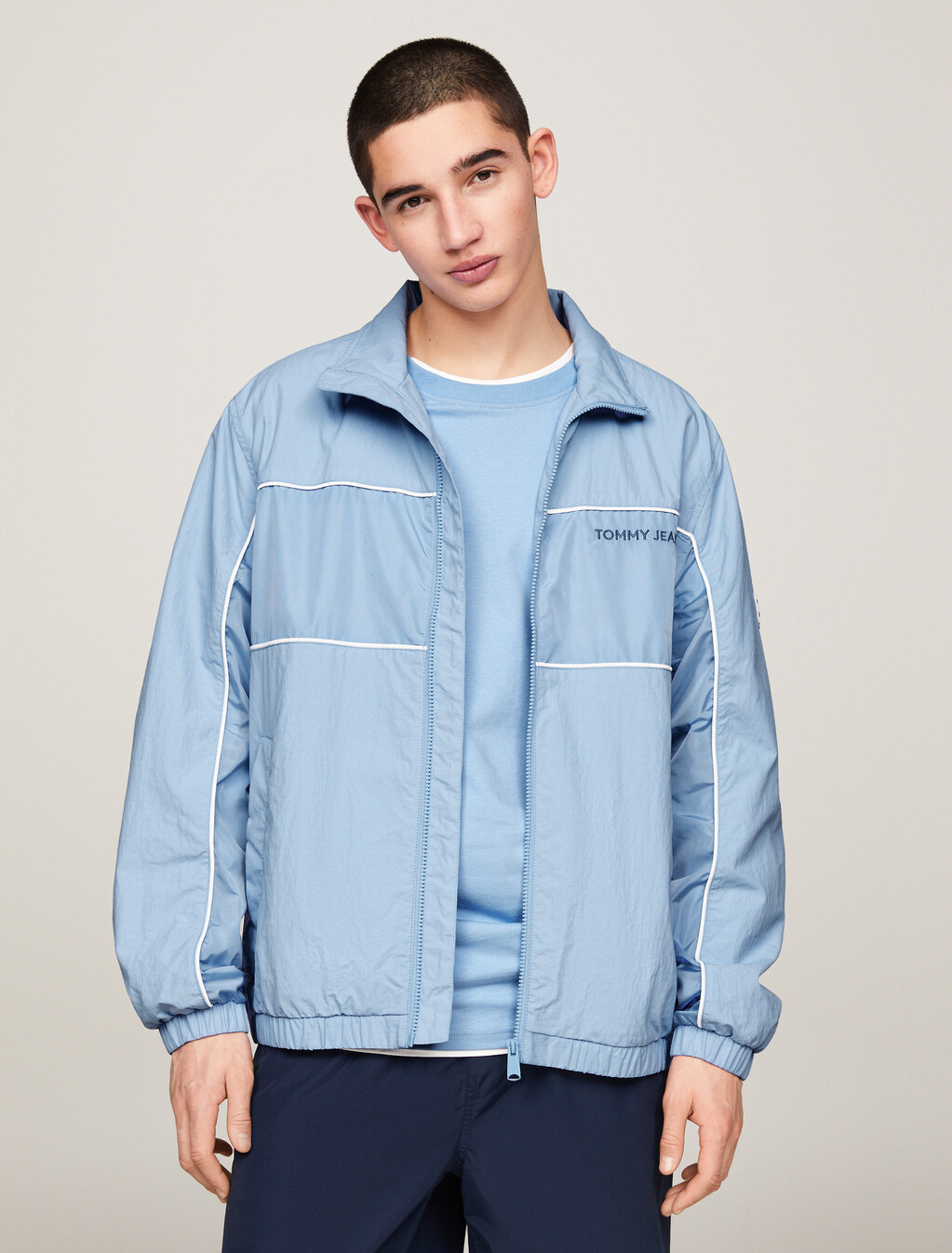 Essential Piping High Neck Jacket, Moderate Blue, hi-res