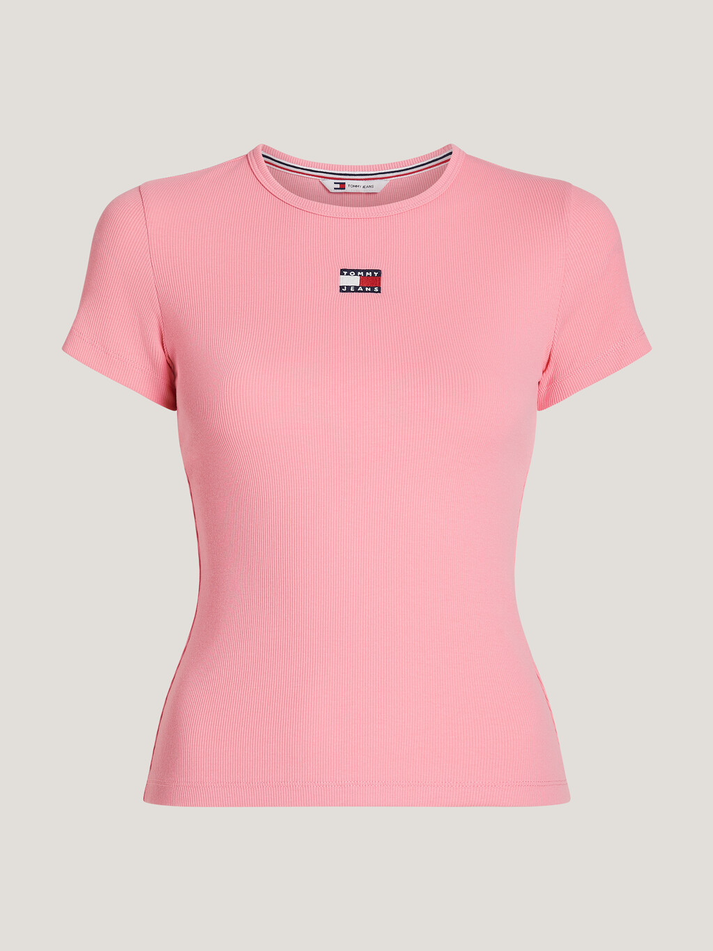 修身徽章羅紋 T 恤, Tickled Pink, hi-res