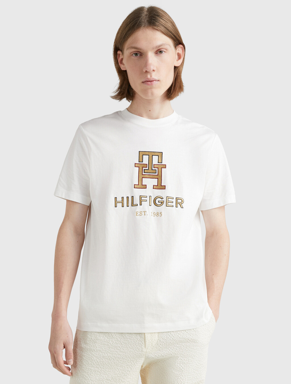 Icons 金色 Monogram 刺繡 T 恤, White, hi-res