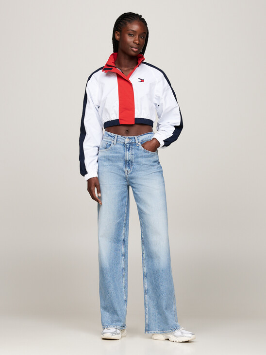 Colour-Blocked Cropped Windbreaker Jacket